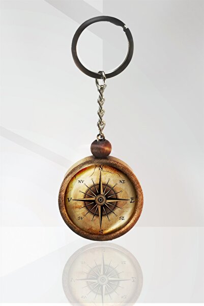 Tahtakolik سلسلة مفاتيح بوصلة خشبية - مقاس مفرد N11.16886