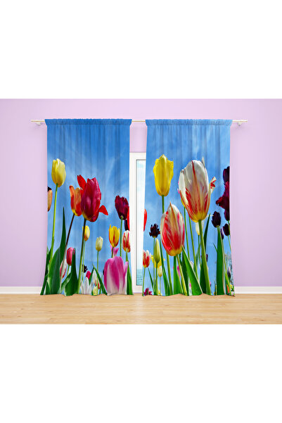 Home Cortina de fundal cu 2 aripi imprimată digitală 3D cu model de lalele colorate Cortina de fundal pentru sufragerie