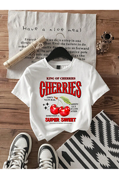EVIus Tricou oversize cu imprimeu cireșe cu decolteu