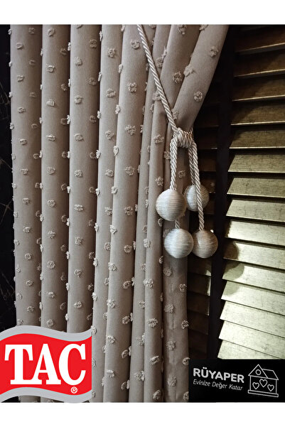 Taç Dreamper Mink Color Pompom Curtain Linen 1St Quality Brochol Gift