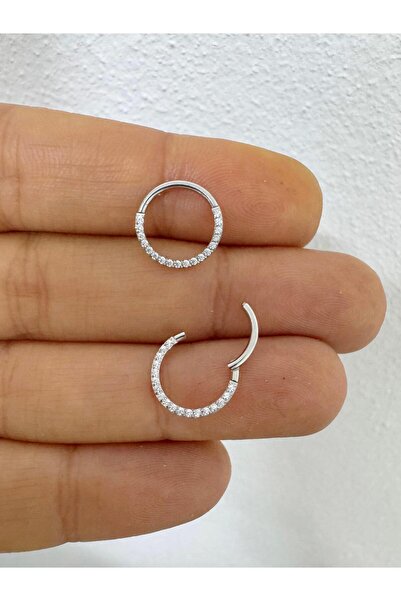 Arescollection Titanium (titanyum) zirkon taşlı 1 adet daith septum uyumlu halka piercing