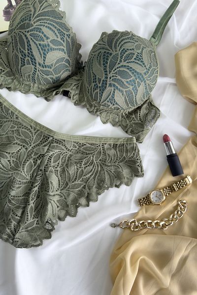 G&H UNDERWEAR - Σετ σουτιέν με δαντέλα χακί 2 τεμ
