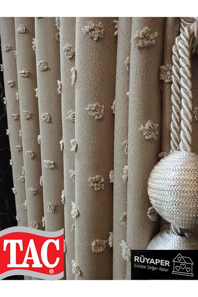 Taç Dreamper Mink Color Pompom Curtain Linen 1St Quality Brochol Gift