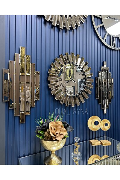 QUAL 65 CM BRONZ PİYANO SAAT VE 35x75 CM RİTMİK AYNALAR