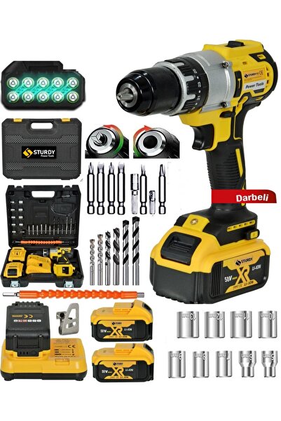 Sturdy 13 Mm Çift Akülü Çelik Mandren 10 Pilli Hızlı Şarjlı Darbeli Akülü Vid...