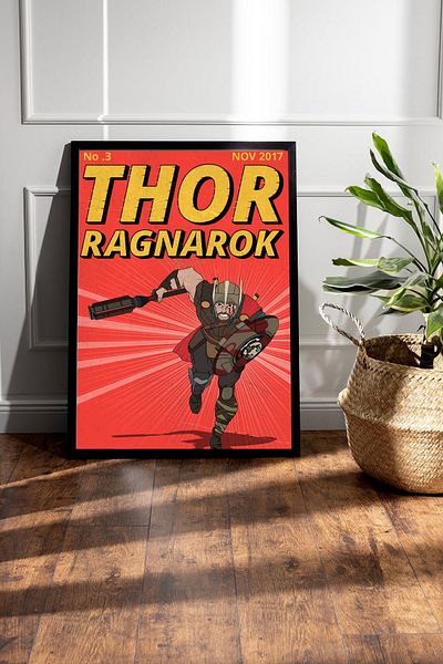 Saturn Pictură înrămată Thor Ragnarok - Pictură poster de copertă de benzi desenate Marvel