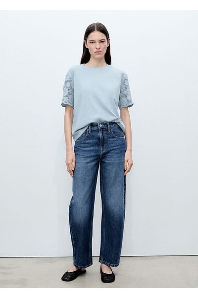 MANGO Woman Baumwoll-T-Shirt mit Häkelärmeln