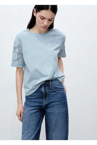 MANGO Woman Baumwoll-T-Shirt mit Häkelärmeln