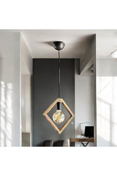 ONUR AVİZE Dekoratif rustik ahşap tekli avize