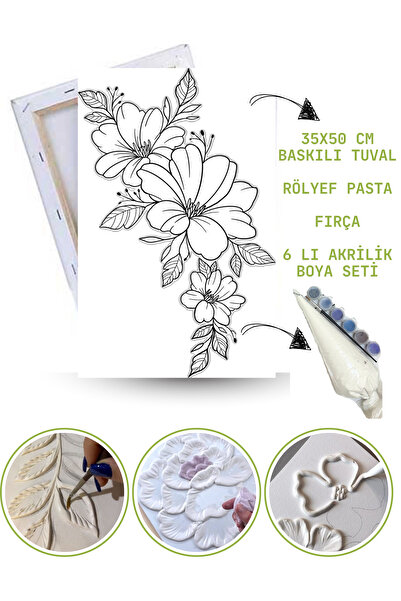 Puzzle Rölyef Boyama Rölyef Pasta Tuval Seti Fırça + Boya Dahil (çıtalı) 35x5...