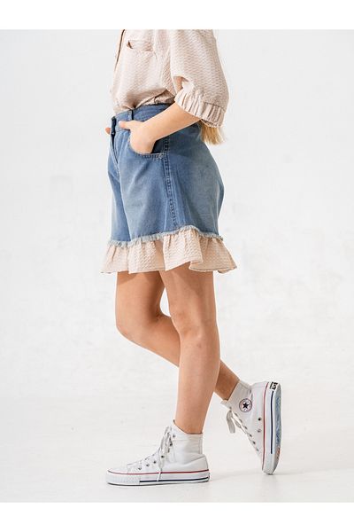 GİYİCEM TEKSTİL Girl's Garnished Denim Shorts 2867