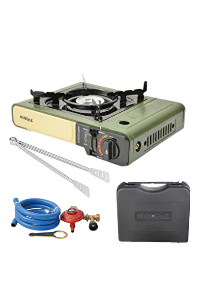 NURGAZ Tüp Bağlantılı Portatif Kamp Ocağı Karışık Renkli + Çantası + Tüp Dedantörü + Karavan Kampüs Maşası