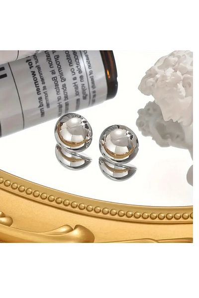 mos&more Silver Color Timeless Round Lightweight Ball Earrings