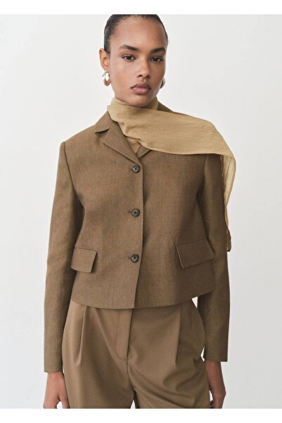 MANGO Woman Keten karışımlı crop blazer ceket