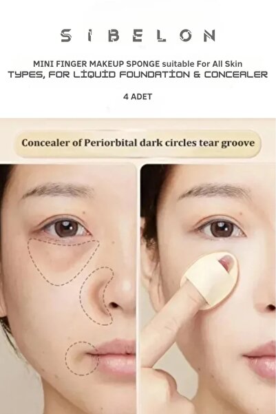 Sibelon Parmak Makyaj Süngeri - Mini Puf Kapatıcı Pudra Süngeri