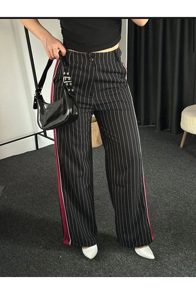 Bak'ap High Waist Pleated Striped Plazzo Fabric Pants