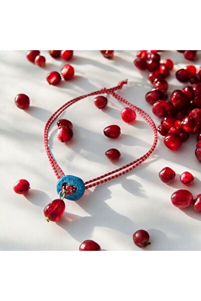 Sibelya Aksesuar CAM MURANO NAR TANESİ VE SÜRYANİ GÖZÜ BİLEKLİK(MARTENİÇKA İP...