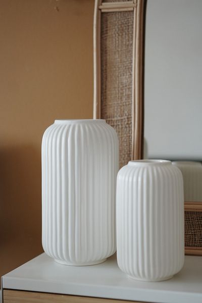 Dekorzdükkan Set of 2 Ceramic Glossy Striped Model Vases