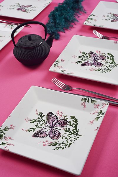 Piatti Naturali Set of 6 Stylish Design Handmade Butterfly Cake Plates Presentation Set Serving Plates Dessert Plate 20cm