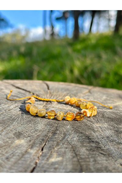 Gökçeada Certified 8 mm Cube Cut Amber Stone Men's Women's Bracelet