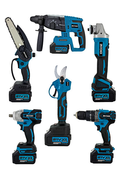 STEİNER Kömürsüz 21 V 3 Akülü Şarjlı Vidalama Kırıcı Delici Bijon Sökme Dal Budama Spiral Taşlama Makas Set