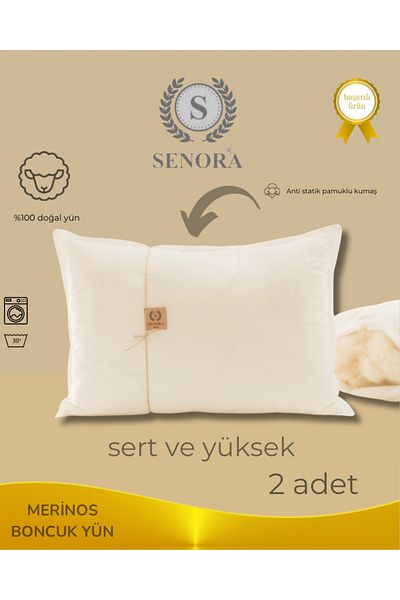 SENORA 2 Pieces of Hard and High Natural Beaded Wool Pillow