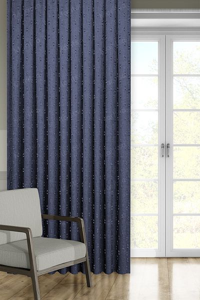 MARİTSA Background Curtain - Soft Linen Series Helia Pattern Navy Blue Close Pleat (1X3) Curtain