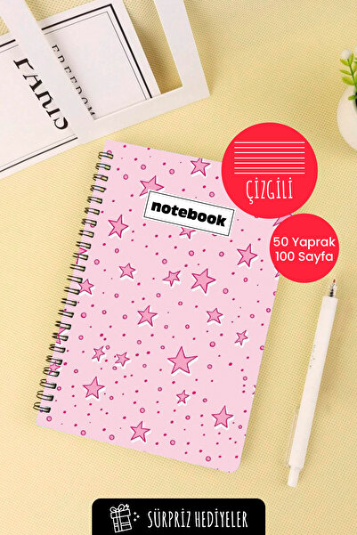 Anime Marketi Yıldız Tasarımlı A5 Spiralli Okul Defteri 50 Yaprak 100 Sayfa -...