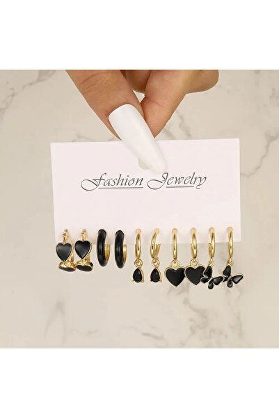 Choice AY5749901HB مجموعة أقراط بسيطة مكونة من 11 قطعة على شكل قلب أسود وأورا...