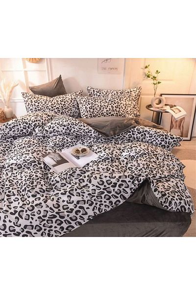 Belsina Home Siberian Leopard Pattern Oversized Fitted Sheet Set + 2 Covered Pillow Cases