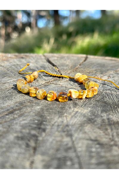 Gökçeada Certified 8 mm Cube Cut Amber Stone Men's Women's Bracelet
