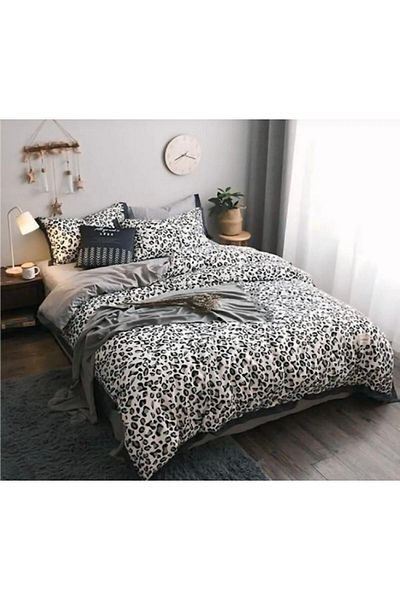Belsina Home Siberian Leopard Pattern Oversized Fitted Sheet Set + 2 Covered Pillow Cases