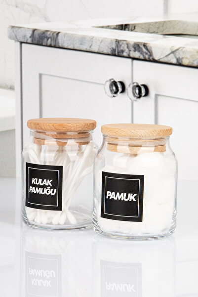 naturelove Set de 2 recipiente din lemn pentru vată de bumbac cu capace etanș...