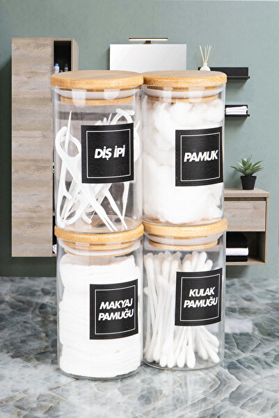 naturelove Set de 4 recipiente din bambus cu capac, pentru bumbac de urechi, ...