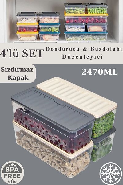 SAVLAR S'Avlar Store Set of 4 Colorful Deep 2470 ml Refrigerator Organizer Freezer and Microwave Storage Container