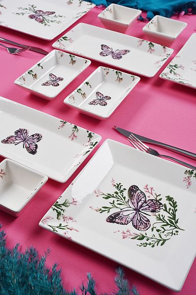 Piatti Naturali 12-Piece 4-Person Butterfly Breakfast Set Handmade Breakfast Presentation Set Serving Plates