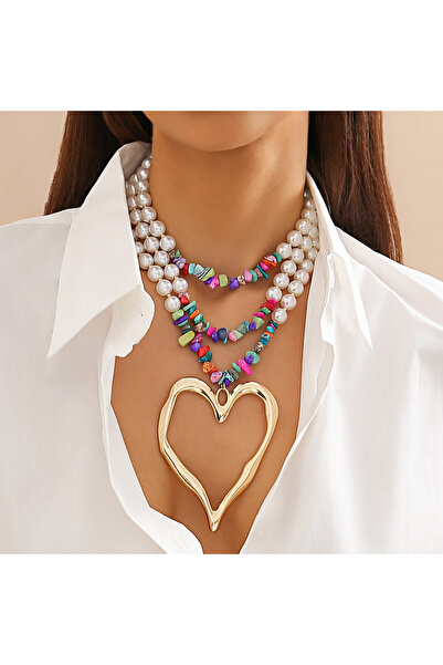 Choice قلادة تشوكر على شكل قلب كبير أنيق باللون الذهبي من إنجيمارك للنساء متع...