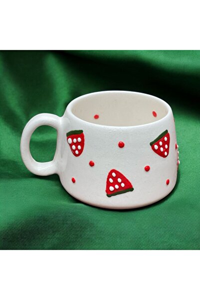 DDHANDMADE El Yapımı Seramik Çay Kahve Kupası Çilek Çay Kahve Fincan Kupa Hediyelik