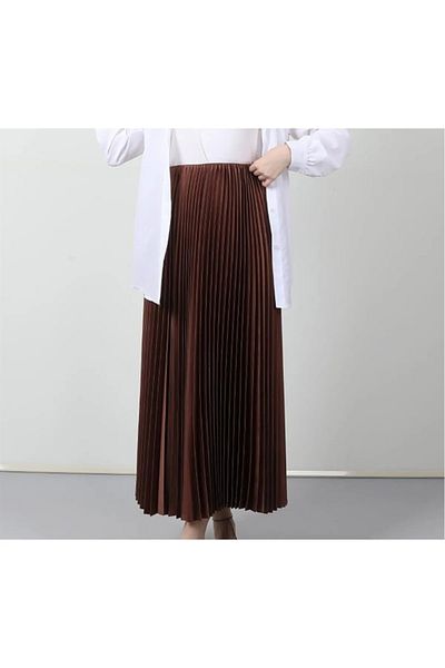 trendhazan Elastic Waist Leather Look Pleated Hijab Skirt
