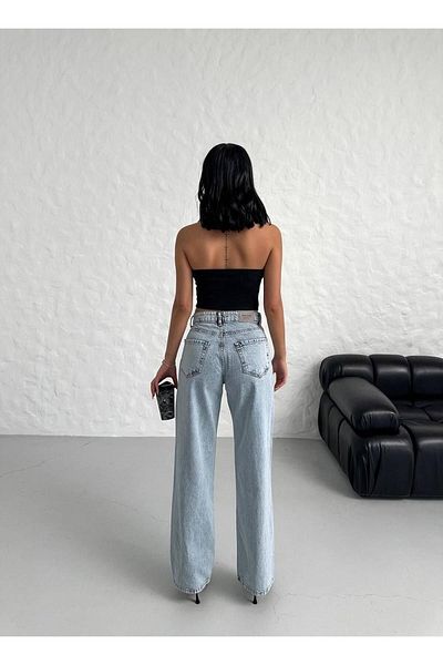 LİMABEL Rukiye Dora Blugi largi cu talie înaltă pentru femei Blue Power Lycra (SEZON NOU)