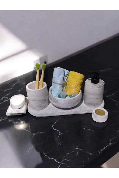 Trust Stone Σετ μπάνιου Marble Series 6 τεμαχίων, Διανομέας υγρού σαπουνιού Οδοντόβουρτσα Σετ αξεσουάρ από σκυρόδεμα