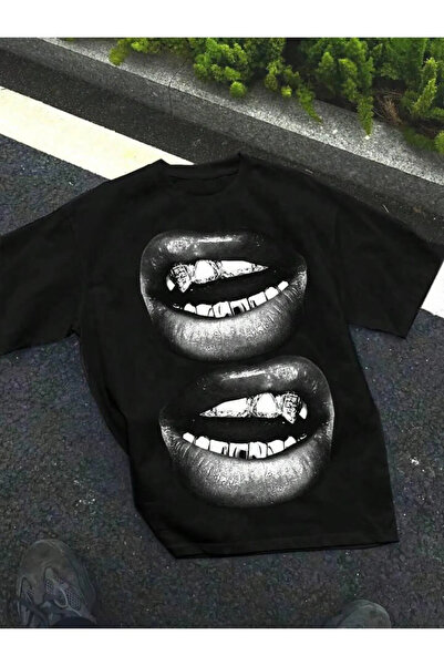 Keywest Μπλουζάκι Unisex Lip Printed Oversize 100% βαμβακερό