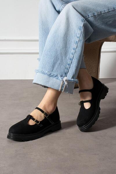 ShoeTek Mocasin pentru femei İnga din piele intoarsa neagra - Pantofi cu cata...