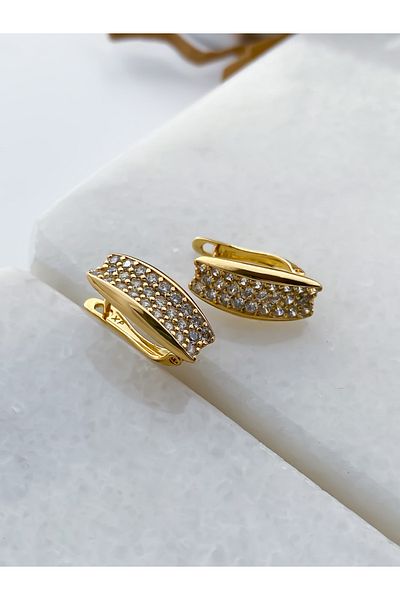 Lucky Designs Gold Color Non-Tarnish Earrings with Plated Zircon Stones on Steel / Xuping Earrings / Anti-Allergic Earrings