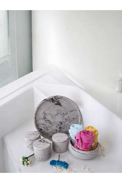 Trust Stone Σετ μπάνιου από σκυρόδεμα Marble Series Anthracite με θήκη για πετσέτες και οργάνωση με δίσκο