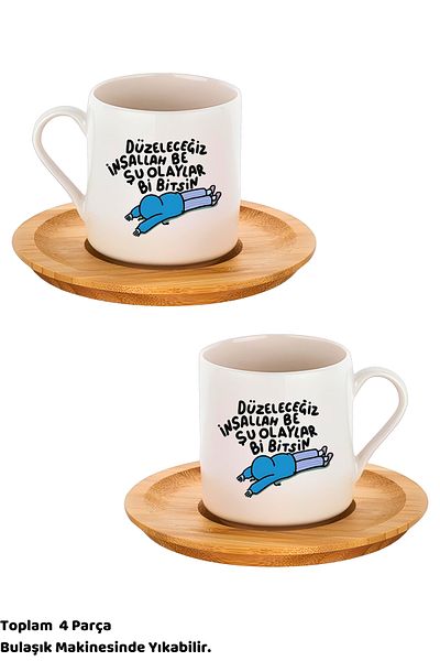 MİTUGO We'Ll Be Corrected Inshallah Be This Events Bi Bits Designed 2-Piece Coffee Cup Set, 80ml