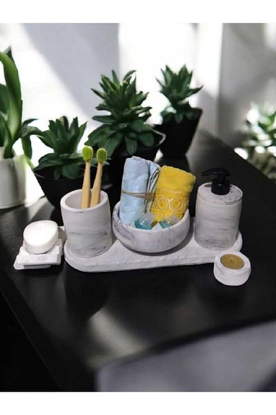 Trust Stone Σετ μπάνιου Marble Series 6 τεμαχίων, Διανομέας υγρού σαπουνιού Οδοντόβουρτσα Σετ αξεσουάρ από σκυρόδεμα