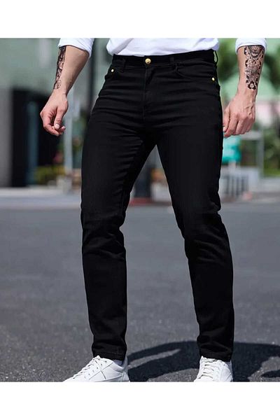 KING SEZAR Ανδρικό Μαύρο Slim Fit Lycra Stretchy Jeans Ανδρικό τζιν παντελόνι