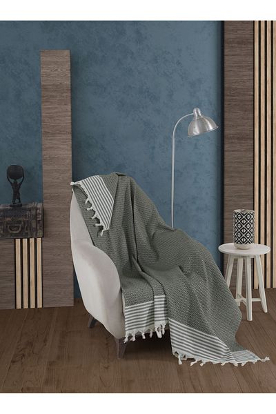 Lux Touch 150 x 180 cm Bergama Khaki Sofa Divan Sofa Bed Cover - Cotton Tufted Single Armchair