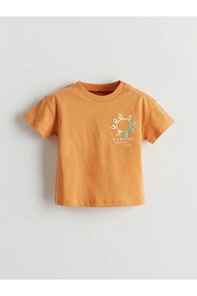 LC Waikiki Lcw Baby Orange Printed Baby Boy T-Shirt and Shorts 2-Pack